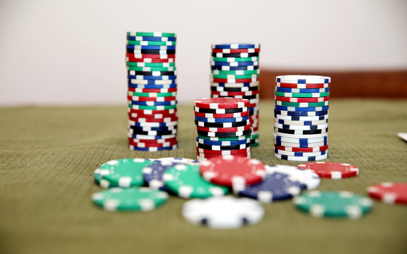 Poker chips on a betting table
